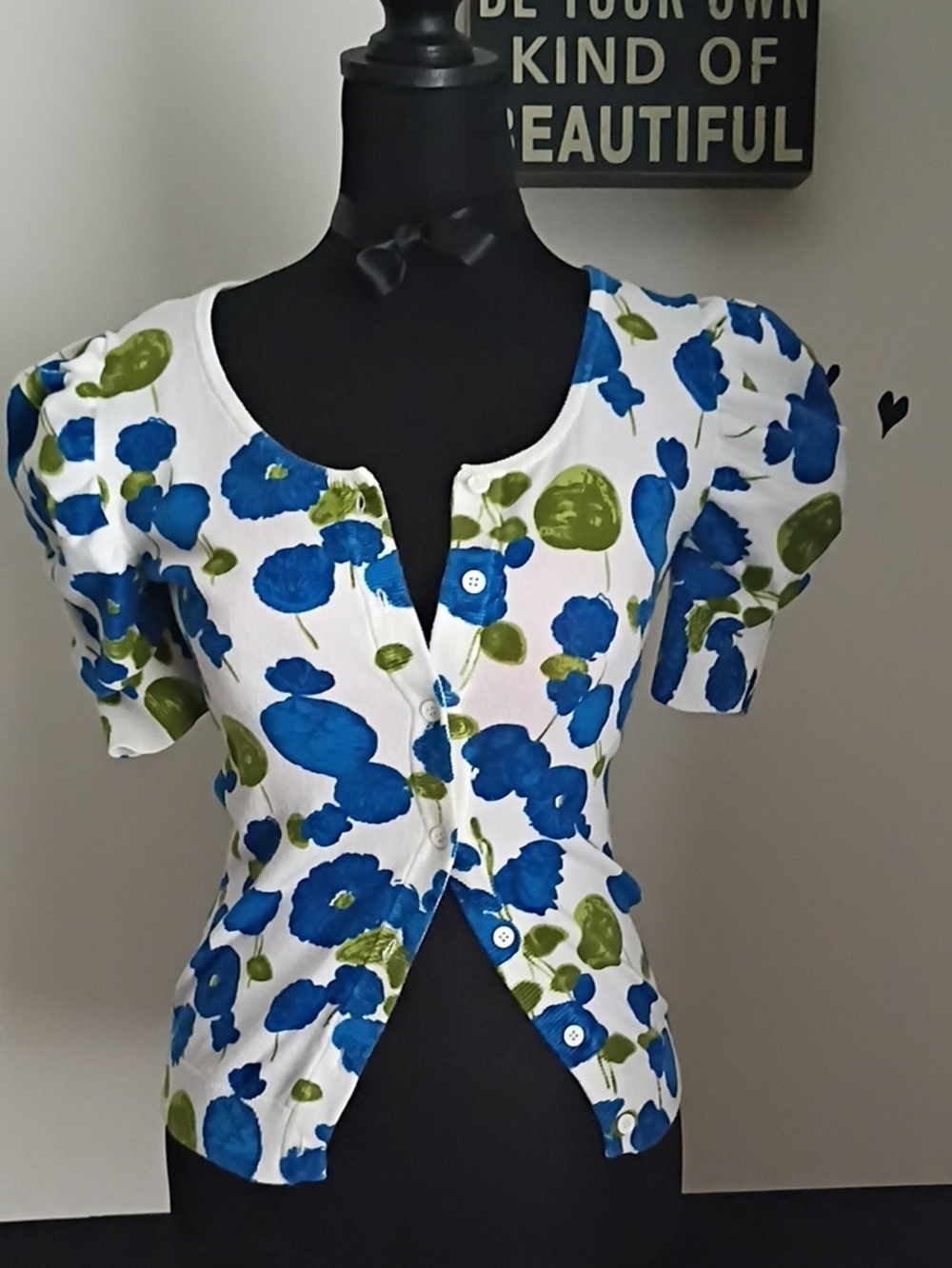 Womens Blue & Green Floral Cardigan